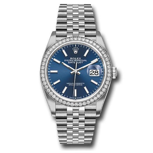 Đồng hồ Rolex Steel Datejust Diamond Bezel Blue Index Dial Jubilee Bracelet 126284RBR Blij 36mm