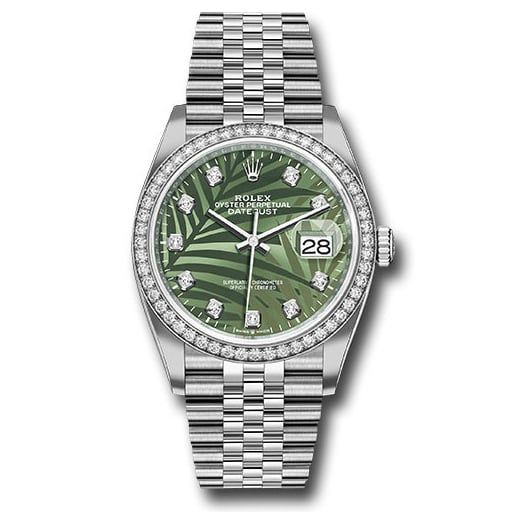 Đồng hồ Rolex White Rolesor Datejust Diamond Bezel Olive Green Palm Motif Diamond 6 Dial Jubilee Bracelet 126284rbr ogpmdj 36mm