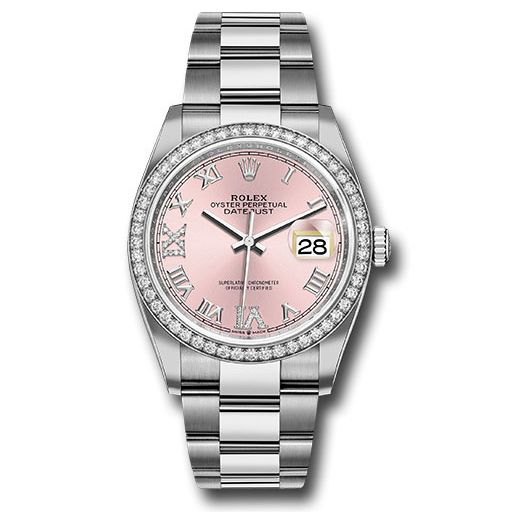 Đồng hồ Rolex Steel Datejust Diamond Bezel Pink Diamond Roman VI & IX Dial Oyster Bracelet 126284RBR pdr69o 36mm