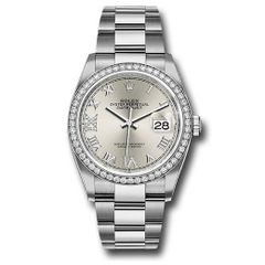 Đồng hồ Rolex Steel Datejust Diamond Bezel Silver Diamond Roman VI & IX Dial Oyster Bracelet 126284RBR sdr69o 36mm