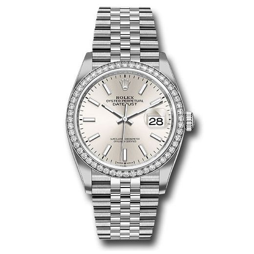 Đồng hồ Rolex Steel Datejust Diamond Bezel Silver Index Dial Jubilee Bracelet 126284RBR sij 36mm