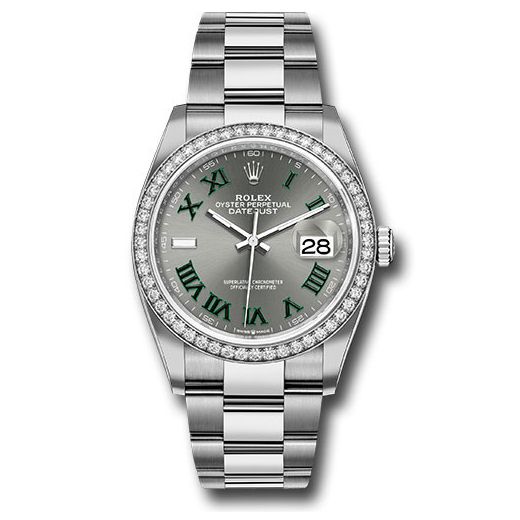 Đồng hồ Rolex White Rolesor Datejust Diamond Bezel Slate Roman Dial Oyster Bracelet 126284rbr slgro 36mm