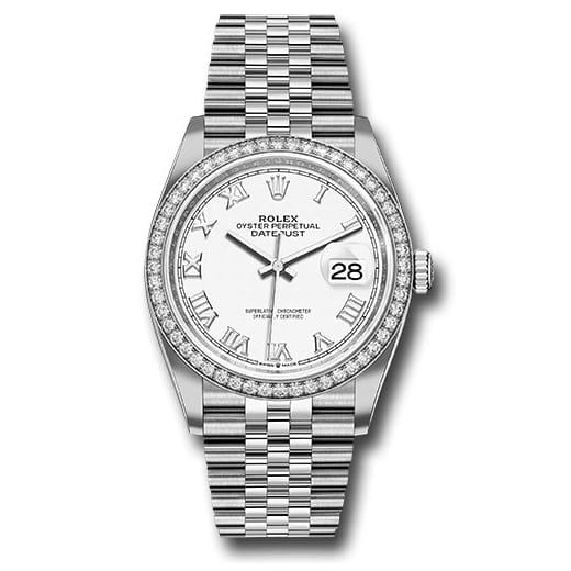 Đồng hồ Rolex Steel Datejust Diamond Bezel White Roman Dial Jubilee Bracelet 126284RBR wrj 36mm