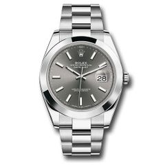 Đồng hồ Rolex Steel Datejust Smooth Bezel Dark Rhodium Index Dial Oyster Bracelet 126300 dkrio 41mm