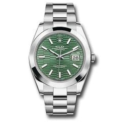 Đồng hồ Rolex Oystersteel Datejust Smooth Bezel Mint Green Fluted Motif Index Dial Oyster Bracelet 126300 mgflmio 41mm