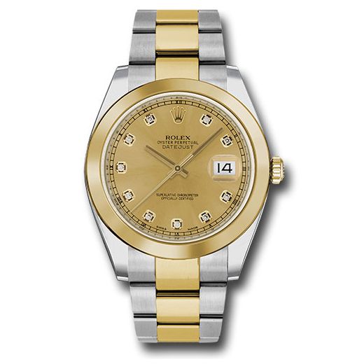 Đồng hồ Rolex Steel & Yellow Gold Rolesor Datejust Smooth Bezel Champagne Diamond Dial Oyster Bracelet 126303 chdo 41mm