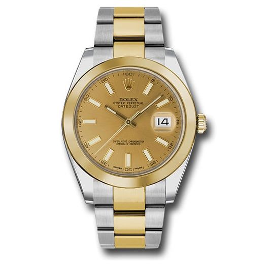 Đồng hồ Rolex Steel & Yellow Gold Rolesor Datejust Smooth Bezel Champagne Index Dial Oyster Bracelet 126303 chio 41mm