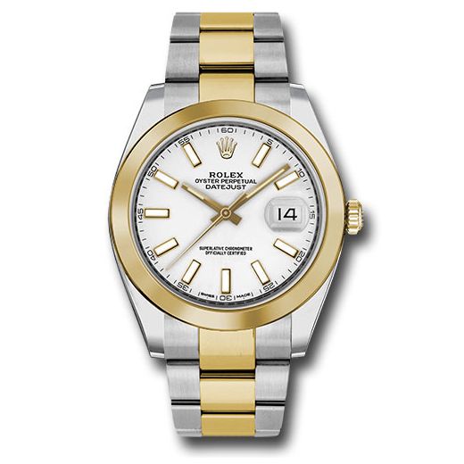 Đồng hồ Rolex Steel & Yellow Gold Rolesor Datejust Smooth Bezel White Index Dial Oyster Bracelet 126303 wio 41mm