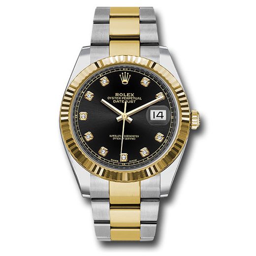 Đồng hồ Rolex Steel & Yellow Gold Rolesor Datejust Fluted Bezel Black Diamond Dial Oyster Bracelet 126333 bkdo 41mm