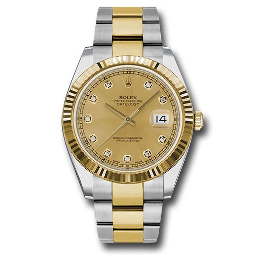 Đồng hồ Rolex Steel & Yellow Gold Rolesor Datejust Fluted Bezel Champagne Diamond Dial Oyster Bracelet 126333 chdo 41mm
