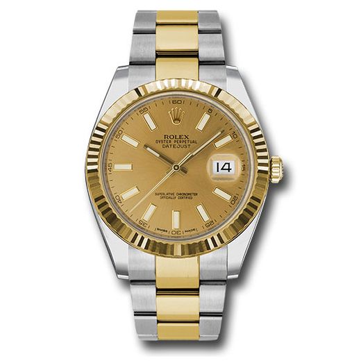 Đồng hồ Rolex Steel & Yellow Gold Rolesor Datejust Fluted Bezel Champagne Index Dial Oyster Bracelet 126333 chio 41mm
