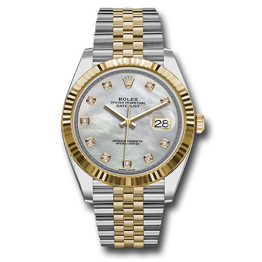 Đồng hồ Rolex Steel & Yellow Gold Rolesor Datejust Fluted Bezel White Mother-Of-Pearl Diamond Dial Jubilee Bracelet 126333 mdj 41mm