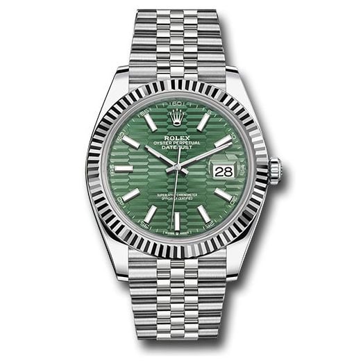 Đồng hồ Rolex White Rolesor Datejust Fluted Bezel Mint Green Fluted Motif Index Dial Jubilee Bracelet 126334 mgflmij 41mm