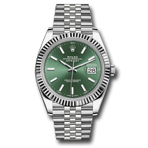 Đồng hồ Rolex White Rolesor Datejust Fluted Bezel Mint Green Index Dial Jubilee Bracelet 126334 mgij 41mm