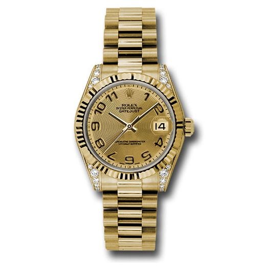 Đồng hồ Rolex Yellow Gold Datejust Fluted Bezel Champagne Concentric Circle Arabic Dial President Bracelet 178238 chcap 31mm