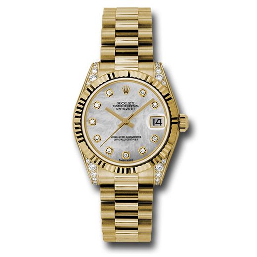 Đồng hồ Rolex Yellow Gold Datejust Fluted Bezel Mother-Of-Pearl Diamond Dial President Bracelet 178238 mdp 31mm