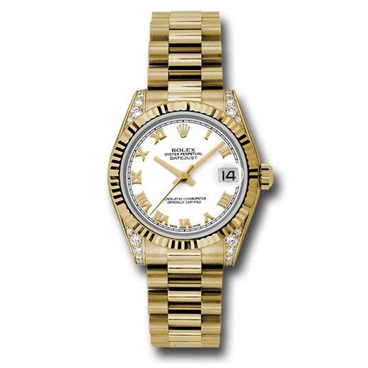 Đồng hồ Rolex Yellow Gold Datejust Fluted Bezel White Roman Dial President Bracelet 178238 wrp 31mm