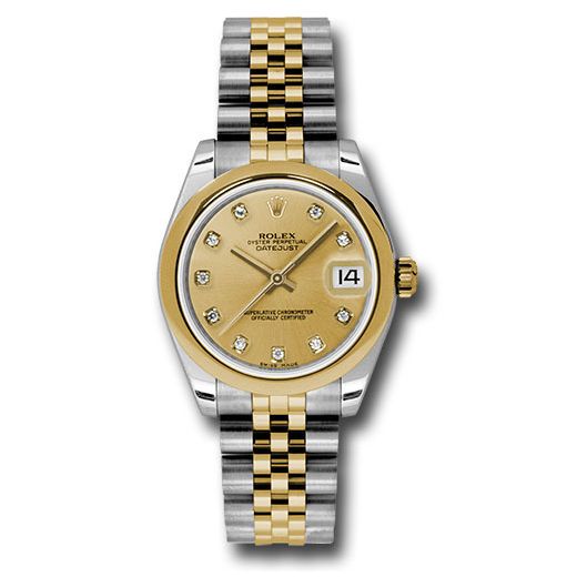 Đồng hồ Rolex Steel & Yellow Gold Datejust Domed Bezel Champagne Diamond Dial Jubilee Bracelet 178243 chdj 31mm