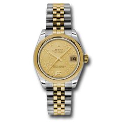 Đồng hồ Rolex Steel & Yellow Gold Datejust Domed Bezel Champagne Floral Motif Dial Jubilee Bracelet 178243 chfj 31mm