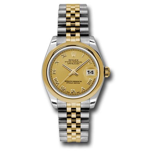 Đồng hồ Rolex Steel & Yellow Gold Datejust Domed Bezel Champagne Roman Dial Jubilee Bracelet 178243 chrj 31mm