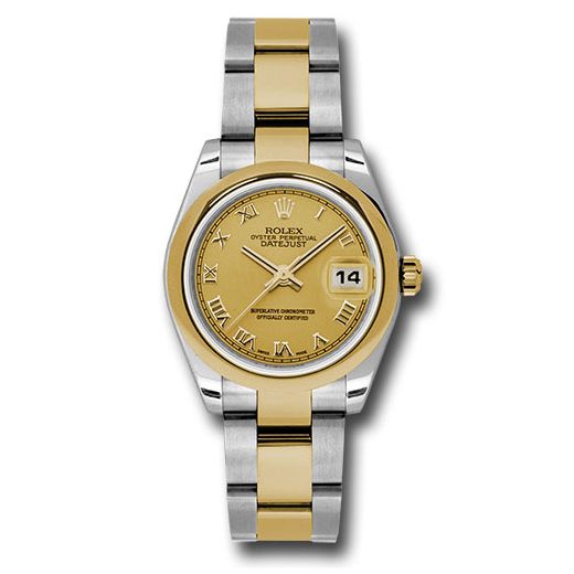 Đồng hồ Rolex Steel & Yellow Gold Datejust Domed Bezel Champagne Roman Dial Oyster Bracelet 178243 chro 31mm