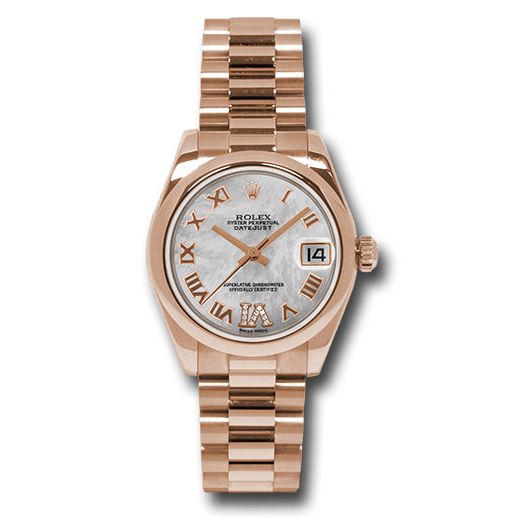 Đồng hồ Rolex Pink Gold Datejust Domed Bezel Mother-Of-Pearl Diamond Roman Vi Roman Dial President Bracelet 178245 mdrp 31mm