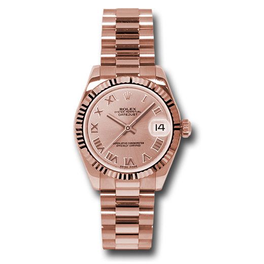 Đồng hồ Rolex Pink Gold Datejust Fluted Bezel Pink Champagne Roman Dial President Bracelet 178275 prp 31mm