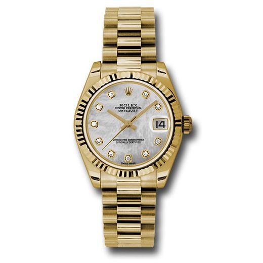 Đồng hồ Rolex Yellow Gold Datejust Fluted Bezel Mother-Of-Pearl Diamond Dial President Bracelet 178278 mdp 31mm