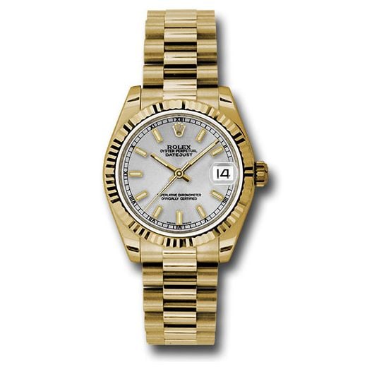 Đồng hồ Rolex Yellow Gold Datejust Fluted Bezel Silver Diamond Roman Vi Index Dial President Bracelet 178278 sip 31mm