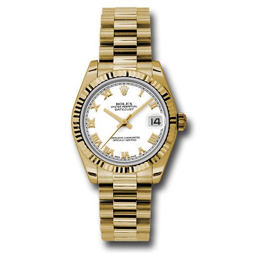 Đồng hồ Rolex Yellow Gold Datejust Fluted Bezel White Roman Dial President Bracelet 178278 wrp 31mm