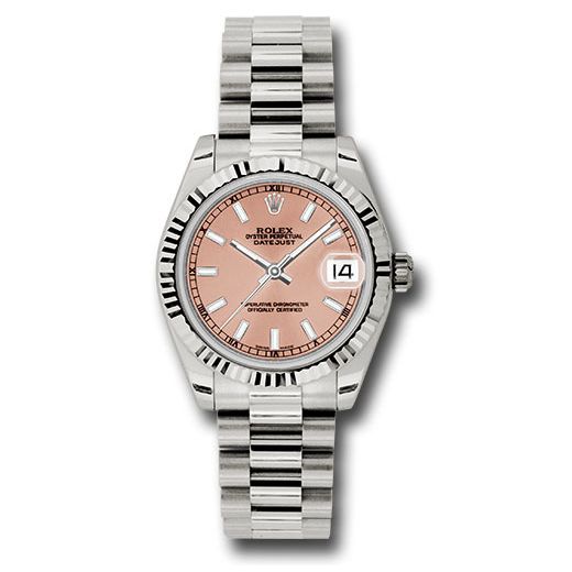 Đồng hồ Rolex White Gold Datejust Fluted Bezel Pink Index Dial President Bracelet 178279 pip 31mm