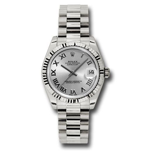 Đồng hồ Rolex White Gold Datejust Fluted Bezel Rhodium Roman Dial President Bracelet 178279 rrp 31mm