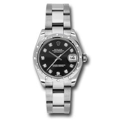 Đồng hồ Rolex Steel & White Gold Datejust 24 Diamond Bezel Black Diamond Dial Oyster Bracelet 178344 bkdo 31mm