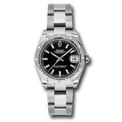 Đồng hồ Rolex Steel & White Gold Datejust 24 Diamond Bezel Black Index Dial Oyster Bracelet 178344 bkio 31mm