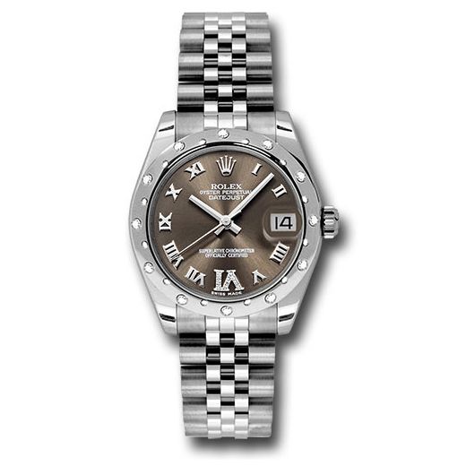 Đồng hồ Rolex Steel & White Gold Datejust 24 Diamond Bezel Bronze Diamond Roman VI Roman Dial Jubilee Bracelet 178344 brdrj 31mm