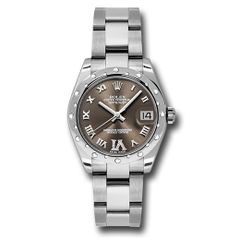 Đồng hồ Rolex Steel & White Gold Datejust 24 Diamond Bezel Bronze Diamond Roman VI Roman Dial Oyster Bracelet 178344 brdro 31mm