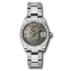 Đồng hồ Rolex Steel & White Gold Datejust 24 Diamond Bezel Dark Mother-Of-Pearl Roman Dial Oyster Bracelet 178344 dkmro 31mm