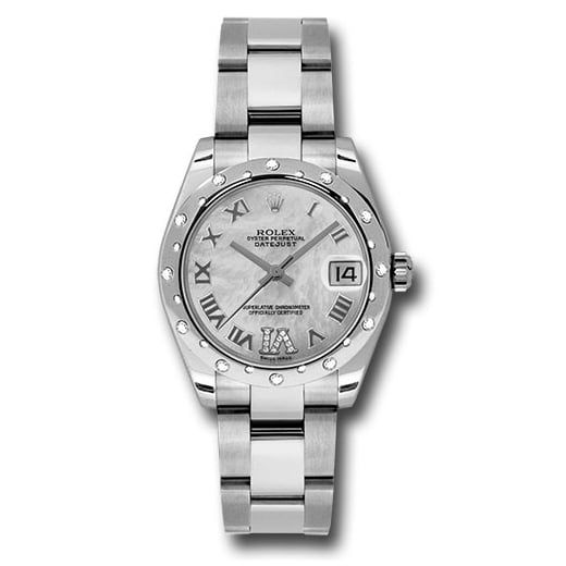 Đồng hồ Rolex Steel & White Gold Datejust 24 Diamond Bezel Mother-Of-Pearl Diamond Roman Vi Roman Dial Oyster Bracelet 178344 mdro 31mm