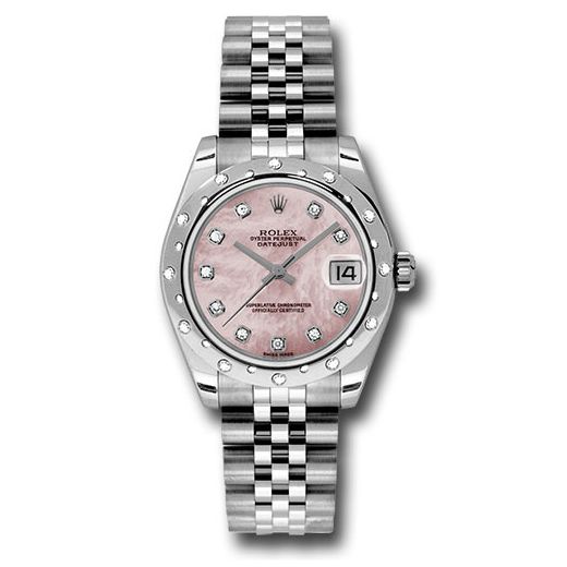 Đồng hồ Rolex Steel & White Gold Datejust 24 Diamond Bezel Pink Mother-Of-Pearl Diamond Dial Jubilee Bracelet 178344 pmdj 31mm