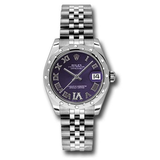 Đồng hồ Rolex Steel & White Gold Datejust 24 Diamond Bezel Purple Diamond Roman Vi Roman Dial Jubilee Bracelet 178344 pudrj 31mm