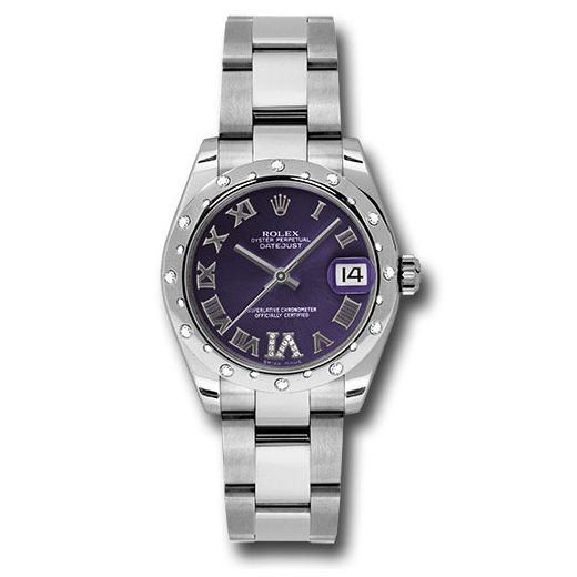 Đồng hồ Rolex Steel & White Gold Datejust 24 Diamond Bezel Purple Diamond Roman Vi Roman Dial Oyster Bracelet 178344 pudro 31mm