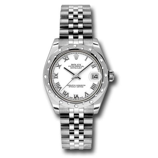 Đồng hồ Rolex Steel & White Gold Datejust 24 Diamond Bezel White Roman Dial Jubilee Bracelet 178344 wrj 31mm