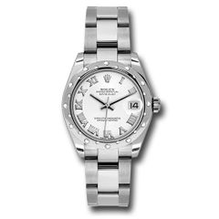 Đồng hồ Rolex Steel & White Gold Datejust 24 Diamond Bezel White Roman Dial Oyster Bracelet 178344 wro 31mm