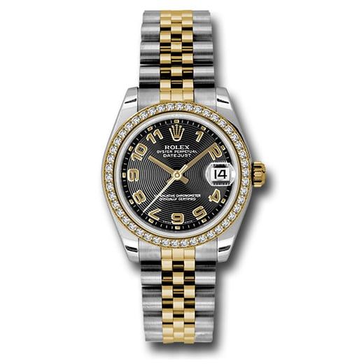 Đồng hồ Rolex Steel & Yellow Gold Datejust 46 Diamond Bezel Black Concentric Circle Arabic Dial Jubilee Bracelet 178383 bkcaj 31mm