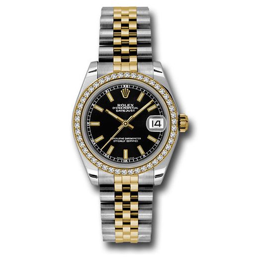 Đồng hồ Rolex Steel & Yellow Gold Datejust 46 Diamond Bezel Black Index Dial Jubilee Bracelet 178383 bkij 31mm