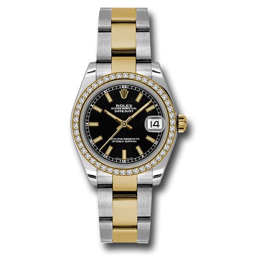 Đồng hồ Rolex Steel & Yellow Gold Datejust 46 Diamond Bezel Black Index Dial Oyster Bracelet 178383 bkio 31mm