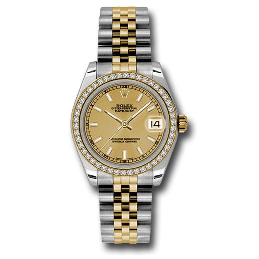 Đồng hồ Rolex Steel & Yellow Gold Datejust 46 Diamond Bezel Champagne Index Dial Jubilee Bracelet 178383 chij 31mm