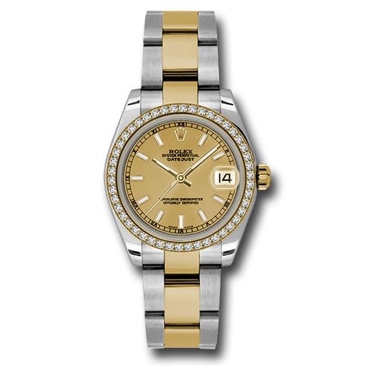 Đồng hồ Rolex Steel & Yellow Gold Datejust 46 Diamond Bezel Champagne Index Dial Oyster Bracelet 178383 chio 31mm