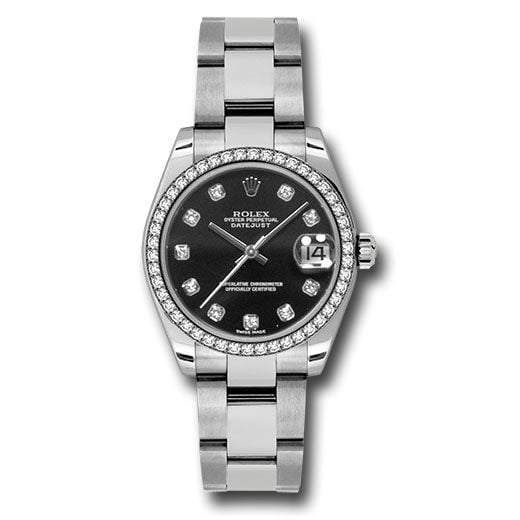 Đồng hồ Rolex Steel White Gold Datejust 46 Diamond Bezel Black Diamond Dial Oyster Bracelet 178384 bkdo 31mm