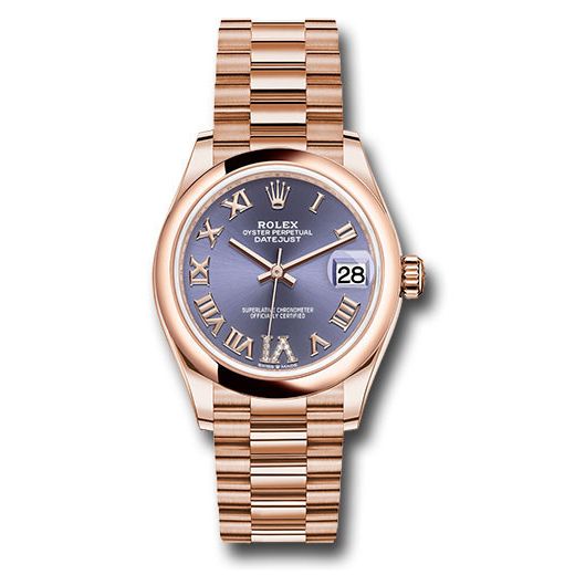 Đồng hồ Rolex Everose Gold Datejust Domed Bezel Aubergine Diamond Six Dial President Bracelet 278245 aubdr6p 31mm